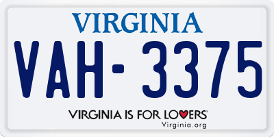 VA license plate VAH3375