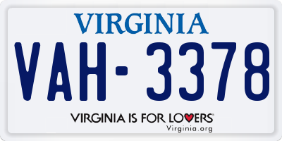 VA license plate VAH3378