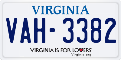 VA license plate VAH3382