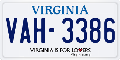 VA license plate VAH3386