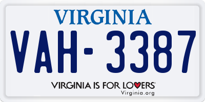 VA license plate VAH3387