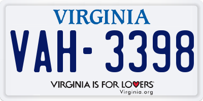 VA license plate VAH3398