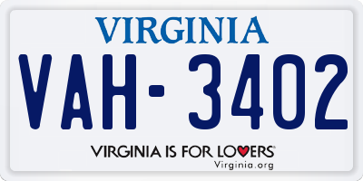 VA license plate VAH3402