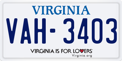VA license plate VAH3403