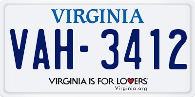 VA license plate VAH3412