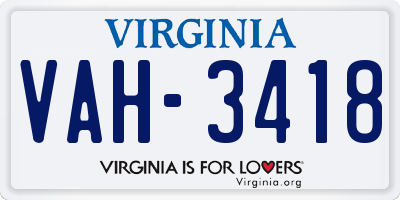 VA license plate VAH3418