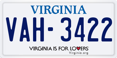 VA license plate VAH3422