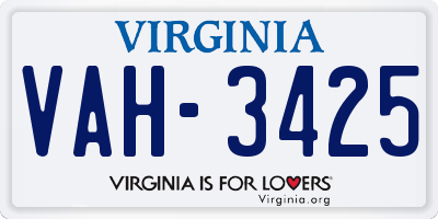 VA license plate VAH3425