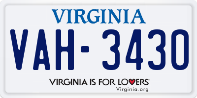 VA license plate VAH3430