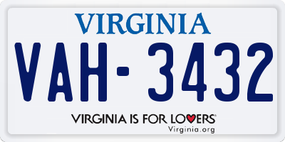VA license plate VAH3432