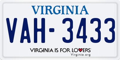 VA license plate VAH3433