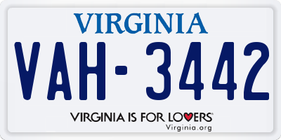 VA license plate VAH3442