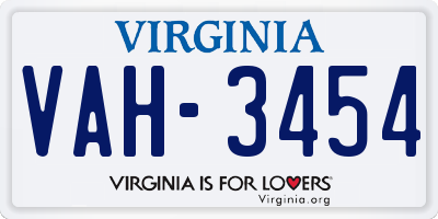 VA license plate VAH3454