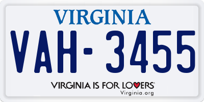 VA license plate VAH3455