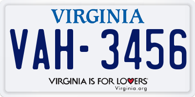 VA license plate VAH3456