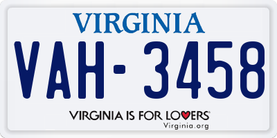 VA license plate VAH3458