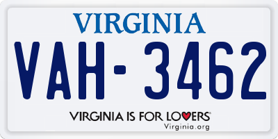 VA license plate VAH3462