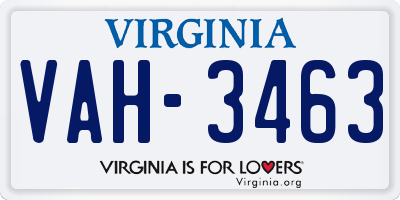 VA license plate VAH3463