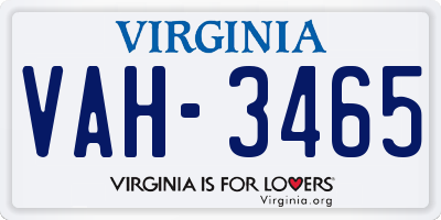 VA license plate VAH3465