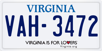 VA license plate VAH3472