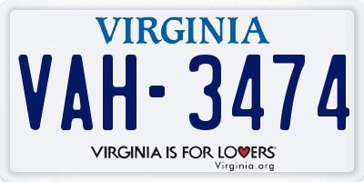VA license plate VAH3474