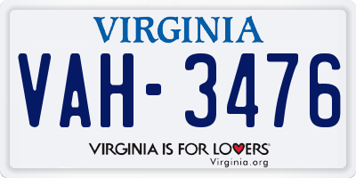 VA license plate VAH3476