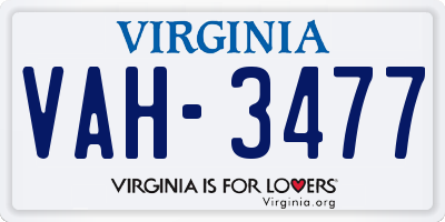 VA license plate VAH3477