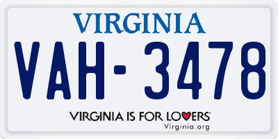 VA license plate VAH3478