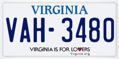 VA license plate VAH3480