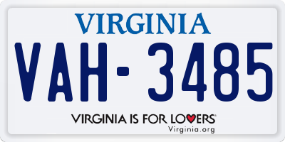 VA license plate VAH3485