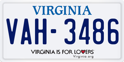 VA license plate VAH3486
