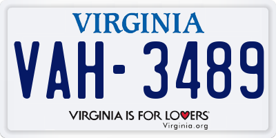 VA license plate VAH3489