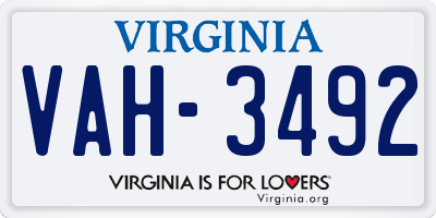 VA license plate VAH3492