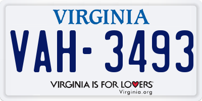 VA license plate VAH3493