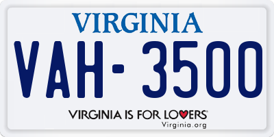 VA license plate VAH3500