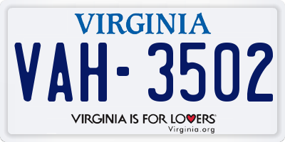 VA license plate VAH3502