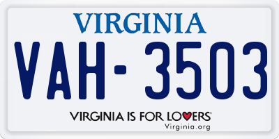 VA license plate VAH3503