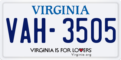 VA license plate VAH3505