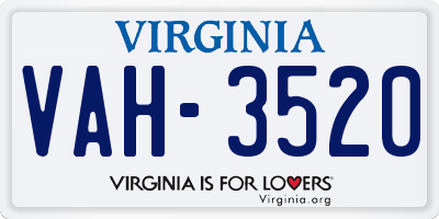 VA license plate VAH3520