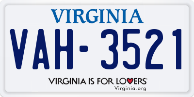 VA license plate VAH3521