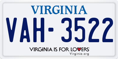 VA license plate VAH3522
