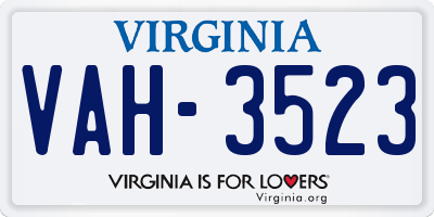 VA license plate VAH3523