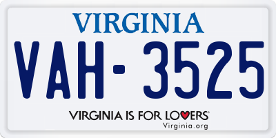 VA license plate VAH3525