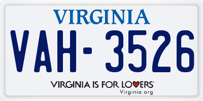 VA license plate VAH3526