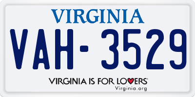 VA license plate VAH3529