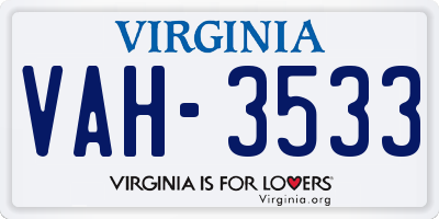 VA license plate VAH3533