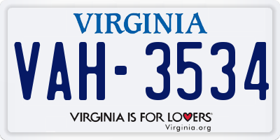 VA license plate VAH3534