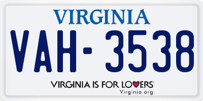 VA license plate VAH3538