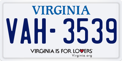VA license plate VAH3539