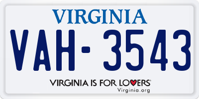 VA license plate VAH3543